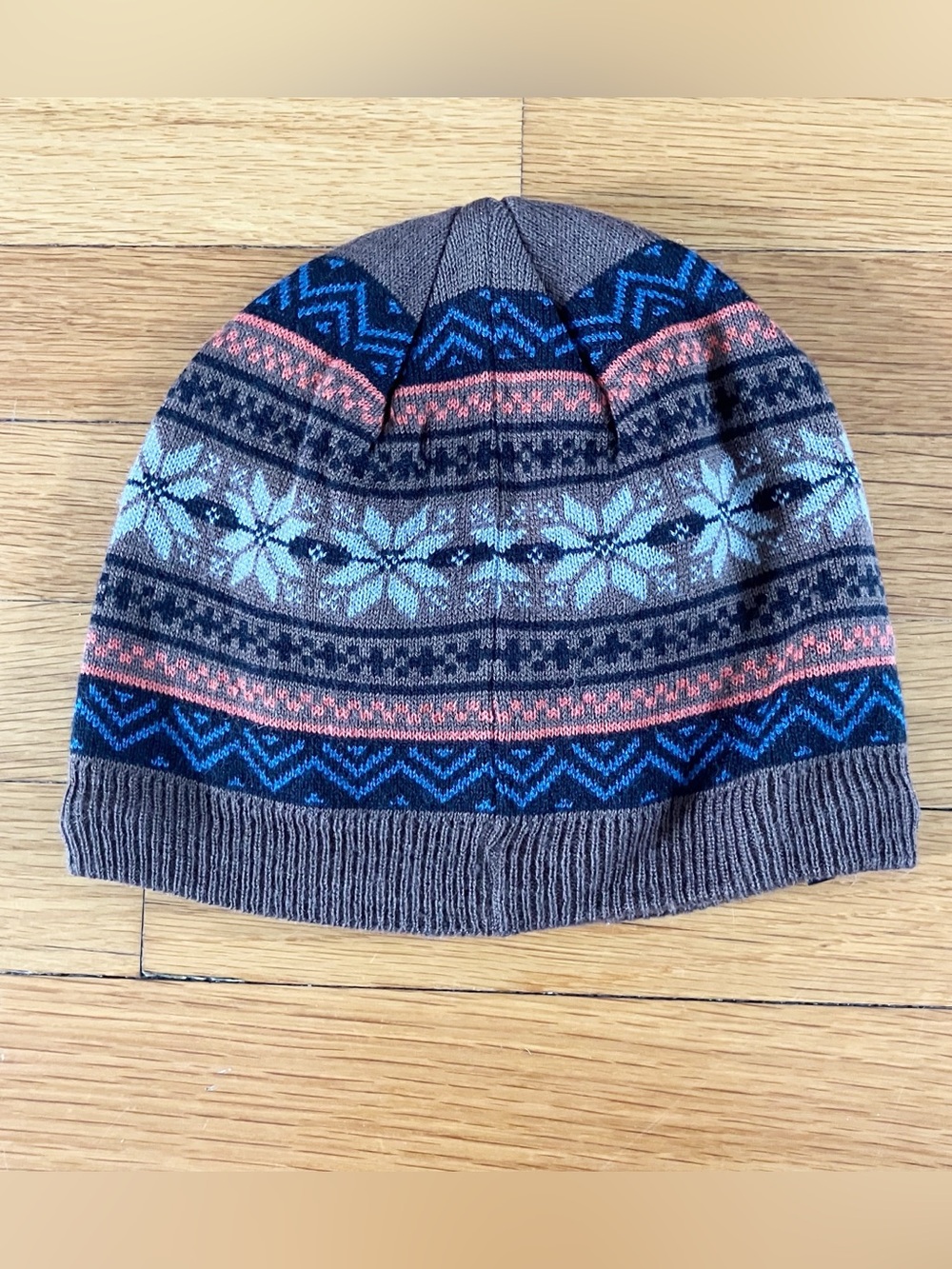 Turtle Fur Brown Fair Isle Fleece Lined Merino Wool Winter Knit Nuka Beanie Hat